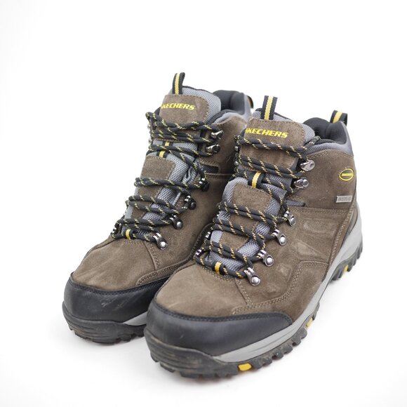SKECHERS Men's 11 Brown Leather Rubber Hiking Trail Boots Water Resistant PELMO - Picture 1 of 13